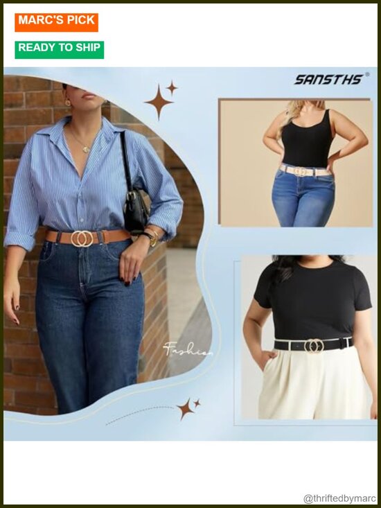 3 Pack Women Waist Belts for Jeans Pants Dresses, Double O-Ring Gold Buckle